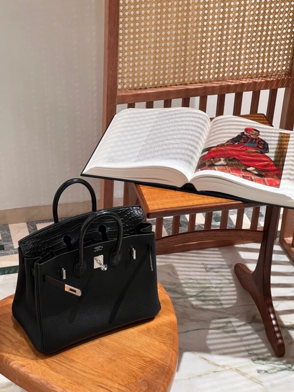 i1701662441_5639_0 Old Cobbler Birkin Touch Togo & Matte Alligator Crocodile CK89 Black Silver Hardware 25cm Full Handmade