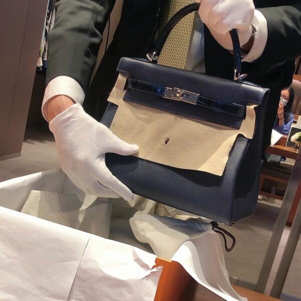 i1703393718_6992_0-1 Old Cobbler Kelly Touch Togo & Matte Crocodile Deep Blue Silver Hardware 25cm Full Handmade