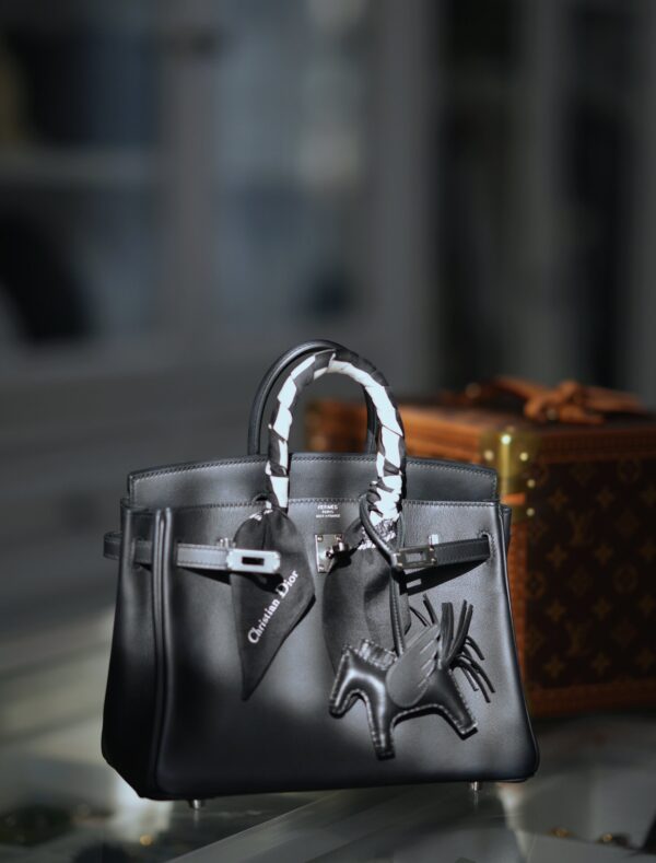 i1710822783_3486_0 Old Cobbler Factory Birkin Swift Leather Black & Red Silver Hardware 30cm Full Handmade