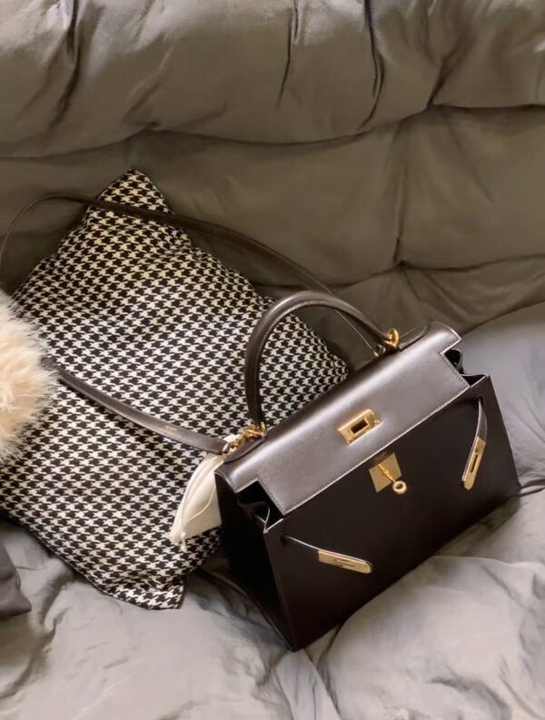 i1728802212_134_0 Old Cobbler Kelly Shiny Box Leather Ebony Color Gold Hardware 28cm Full Handmade
