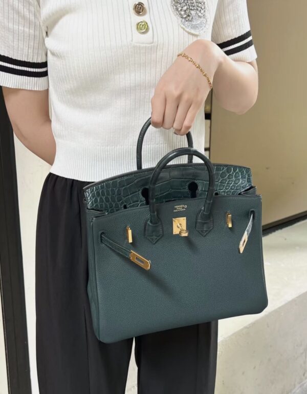 Old Cobbler Birkin Touch Togo & Matte Alligator Crocodile Cypress Green Gold Hardware 25cm Full Handmade
