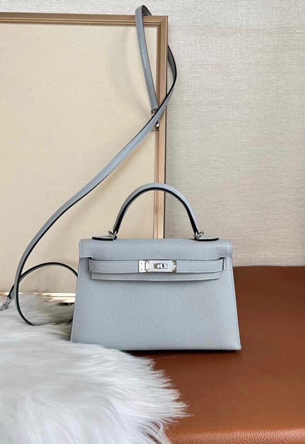 Old Cobbler Mini Kelly Epsom Leather Light Blue Silver Hardware 19cm Full Handmade