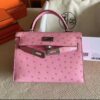 Old Cobbler Mini Kelly Ostrich Leather Bubble Pink Silver Hardware 19cm Full Handmade