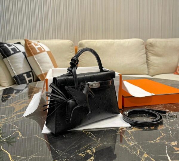 i1733985271_3448_0-1 Old Cobbler Mini Kelly Ostrich Leather CK89 Black Silver Hardware 19cm Full Handmade