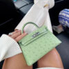i1743496350105_7451_0_0-1 Old Cobbler Mini Kelly Ostrich Leather Olive Green Silver Hardware 19cm Full Handmade
