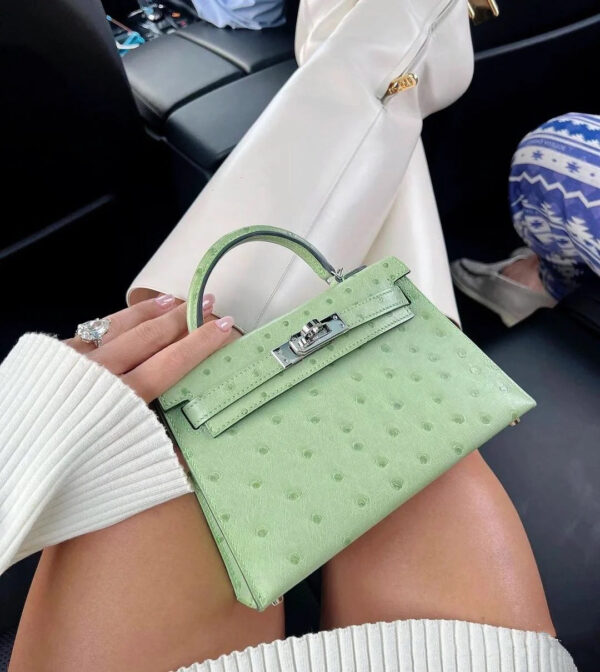i1743496350105_7451_0_0-1 Old Cobbler Mini Kelly Ostrich Leather Olive Green Silver Hardware 19cm Full Handmade