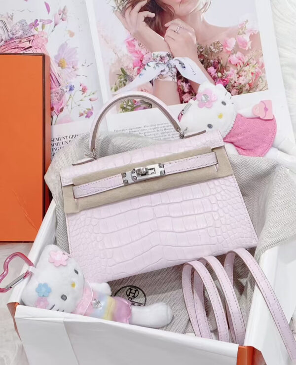 Old Cobbler Factory Mini Kelly Matte Alligator Crocodile 09 Light Purple Pink Silver Hardware 19cm Full Handmade