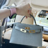 i1753597950782_4747_0_0 Old Cobbler Factory Mini Kelly Matte Alligator Crocodile 0V Gris Grey Gold Hardware 19cm Full Handmade
