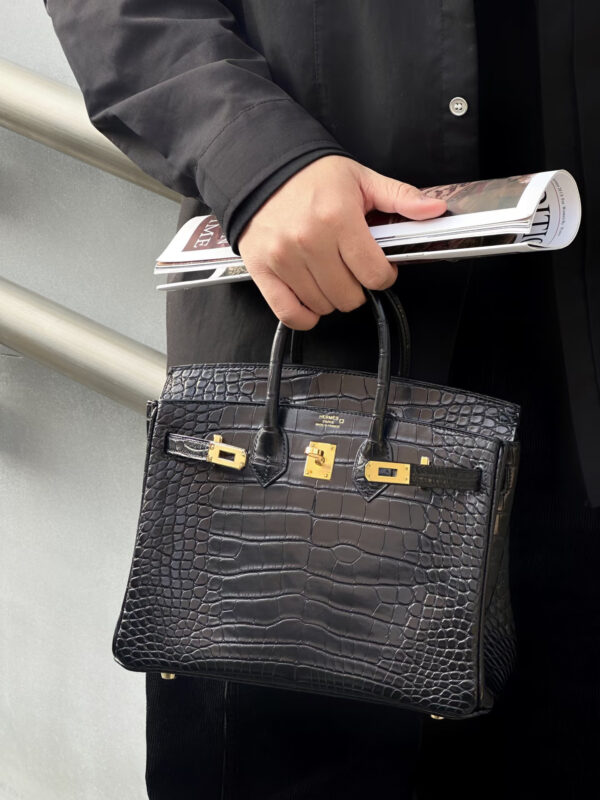 i1775360658526_1024_0_0 Old Cobbler Birkin Matte Alligator Crocodile CK89 Black Gold Hardware 25cm Full Handmade