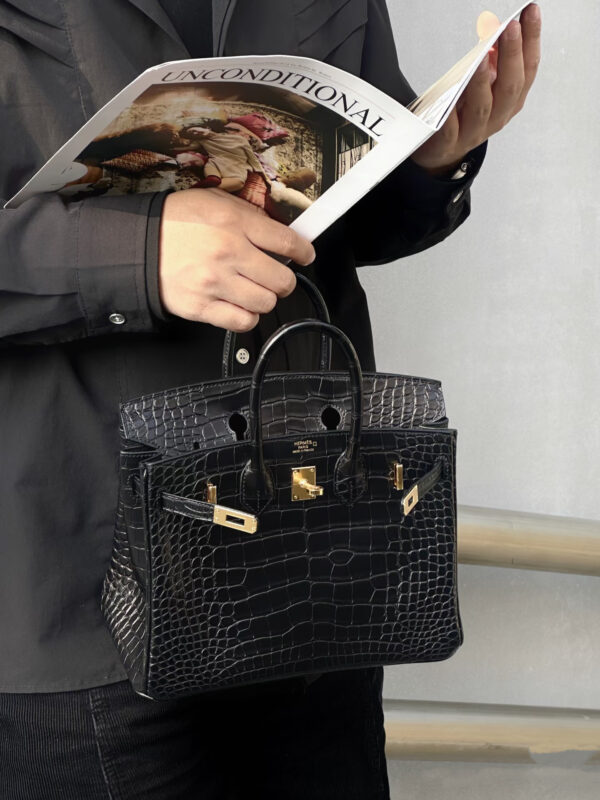 i1775360673956_3121_0_0 Old Cobbler Birkin Matte Alligator Crocodile CK89 Black Gold Hardware 25cm Full Handmade