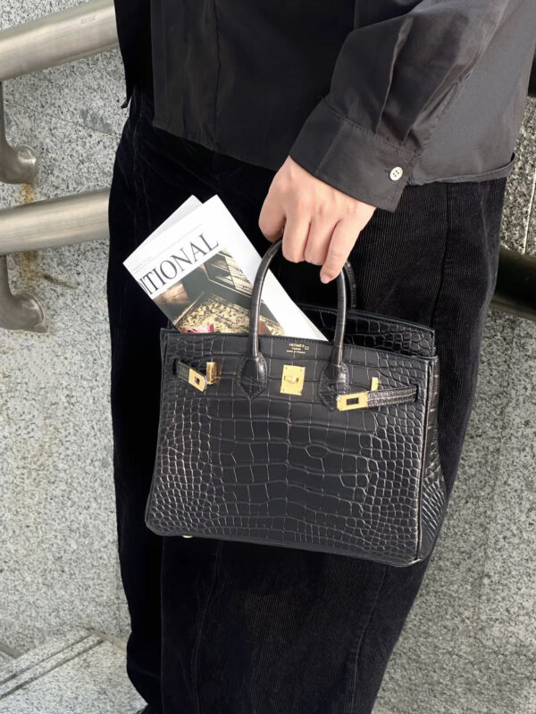 i1775360692168_9002_0_0 Old Cobbler Birkin Matte Alligator Crocodile CK89 Black Gold Hardware 25cm Full Handmade