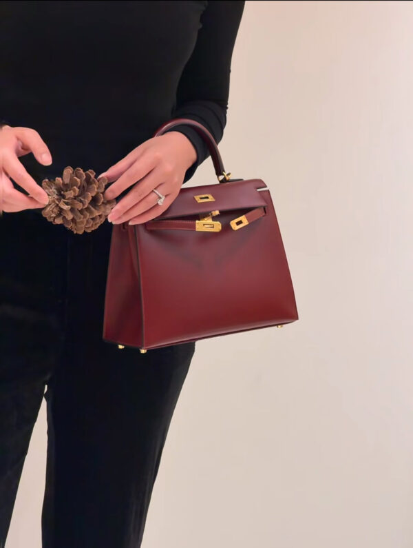 Old Cobbler Factory Kelly Box Calf Leather CK55 Bordeaux Red Gold Hardware 25cm Full Handmade