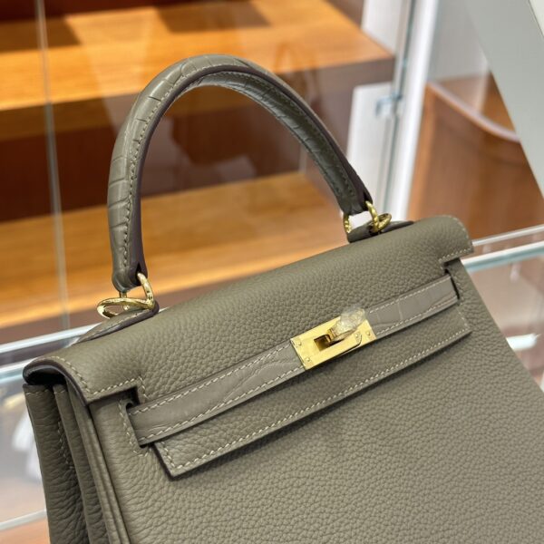 wsxc1764078188928_2 Old Cobbler Factory Kelly Touch Togo & Matte Crocodile Deep Grey Gold Hardware 25cm Full Handmade