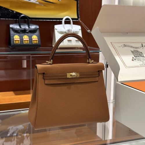 wsxc1764078251820_0 Old Cobbler Factory Kelly Touch Togo & Matte Crocodile CK37 Golden Brown Silver Hardware 25cm Full Handmade