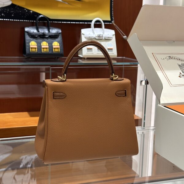 Old Cobbler Factory Kelly Touch Togo & Matte Crocodile CK37 Golden Brown Silver Hardware 25cm Full Handmade