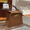 Old Cobbler Factory Kelly Touch Togo & Matte Crocodile CK37 Golden Brown Silver Hardware 25cm Full Handmade