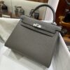 Old Cobbler Kelly Togo Leather 8F Medium Grey Silver Hardware 25cm Full Handmade