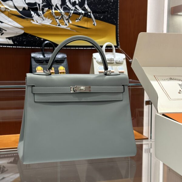 wsxc1779199240695_0 Old Cobbler Kelly Swift Leather Linen Blue Silver Hardware 32cm Full Handmade