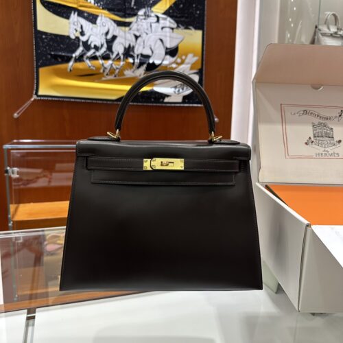 wsxc1779199346473_0 Old Cobbler Kelly Shiny Box Leather Ebony Color Gold Hardware 28cm Full Handmade