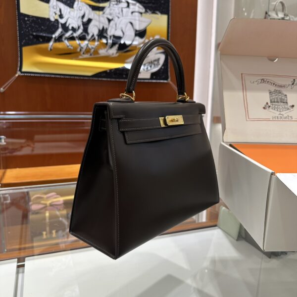 wsxc1779199346473_2 Old Cobbler Kelly Shiny Box Leather Ebony Color Gold Hardware 28cm Full Handmade