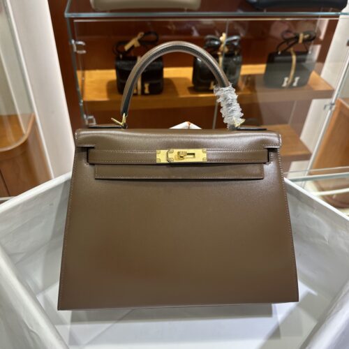 wsxc1779199378204_0 Old Cobbler Kelly Shiny Box Leather Caramel Coffee Gold Hardware 28cm Full Handmade