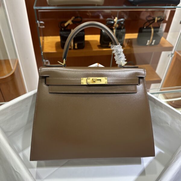 wsxc1779199378204_0 Old Cobbler Kelly Shiny Box Leather Caramel Coffee Gold Hardware 28cm Full Handmade