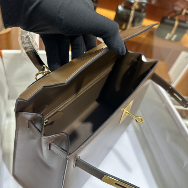 wsxc1779199378204_4 Old Cobbler Kelly Shiny Box Leather Caramel Coffee Gold Hardware 28cm Full Handmade
