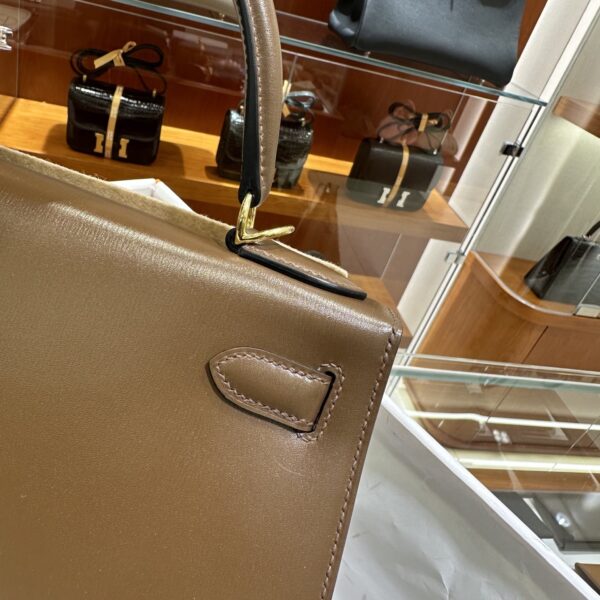 wsxc1779199378204_8 Old Cobbler Kelly Shiny Box Leather Caramel Coffee Gold Hardware 28cm Full Handmade