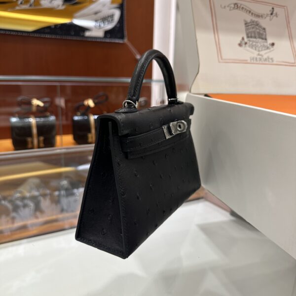 wsxc1779810689718_3-1 Old Cobbler Mini Kelly Ostrich Leather CK89 Black Silver Hardware 19cm Full Handmade