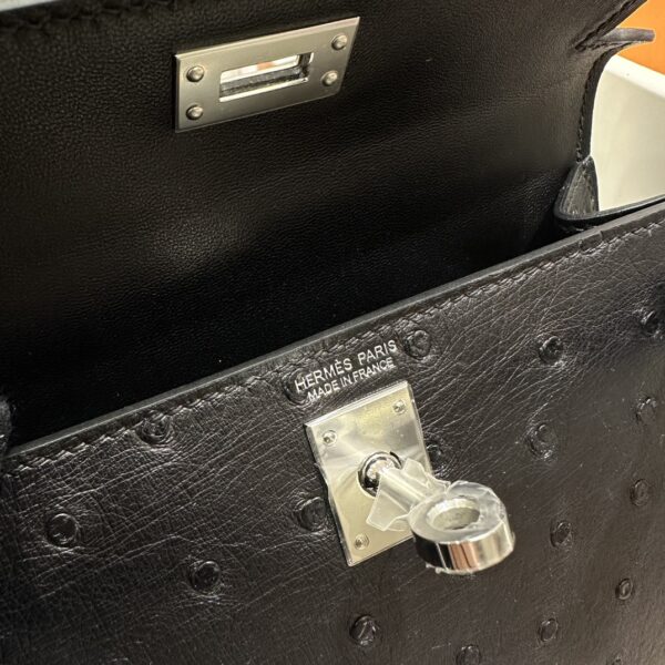 wsxc1779810689718_6-1 Old Cobbler Mini Kelly Ostrich Leather CK89 Black Silver Hardware 19cm Full Handmade