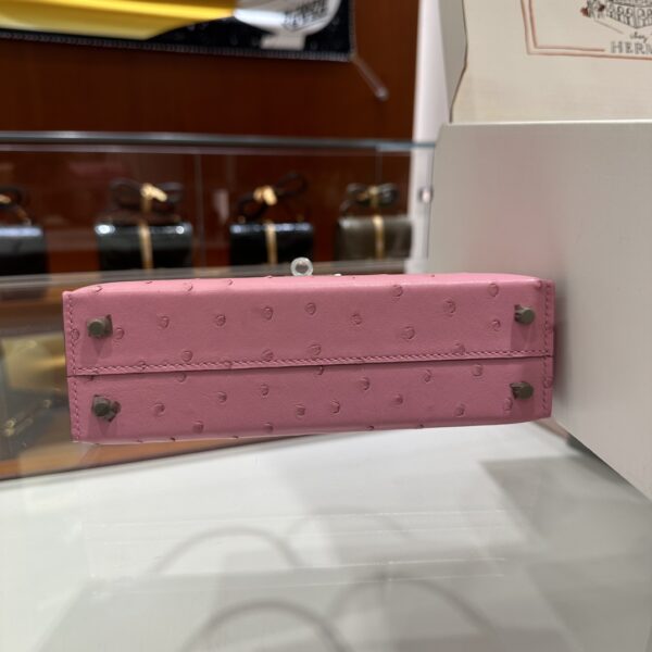 Old Cobbler Mini Kelly Ostrich Leather Bubble Pink Silver Hardware 19cm Full Handmade