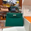Old Cobbler Mini Kelly Ostrich Leather Forest Green Silver Hardware 19cm Full Handmade