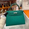 Old Cobbler Mini Kelly Ostrich Leather Forest Green Silver Hardware 19cm Full Handmade