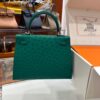 Old Cobbler Mini Kelly Ostrich Leather Forest Green Silver Hardware 19cm Full Handmade