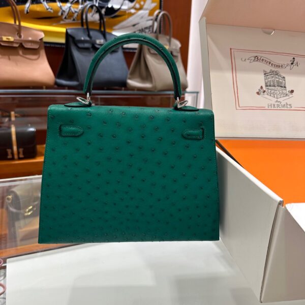 Old Cobbler Mini Kelly Ostrich Leather Forest Green Silver Hardware 19cm Full Handmade