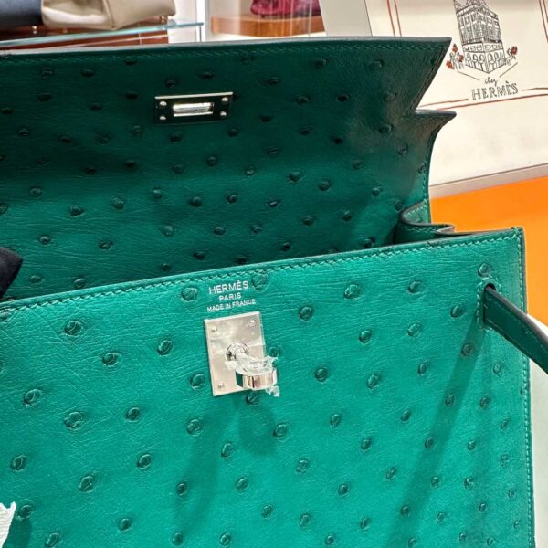Old Cobbler Mini Kelly Ostrich Leather Forest Green Silver Hardware 19cm Full Handmade