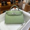 wsxc1779810772587_0-1-1 Old Cobbler Mini Kelly Ostrich Leather Olive Green Silver Hardware 19cm Full Handmade