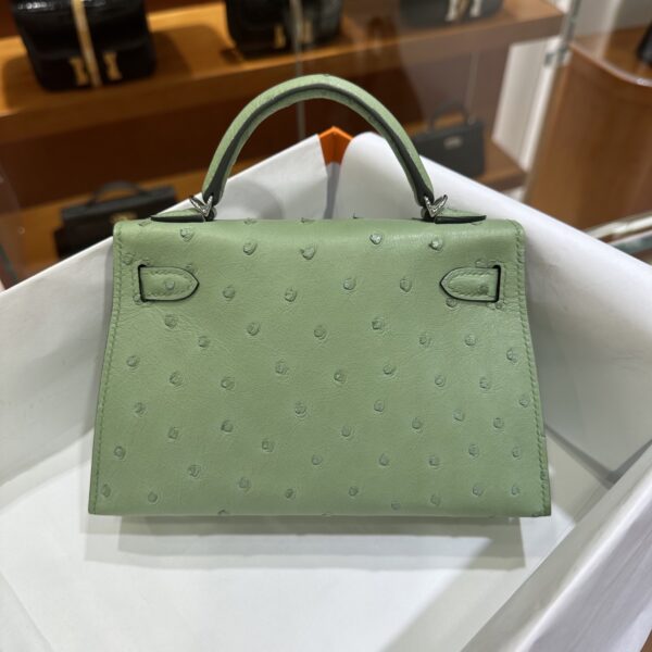 wsxc1779810772587_1-1 Old Cobbler Mini Kelly Ostrich Leather Olive Green Silver Hardware 19cm Full Handmade