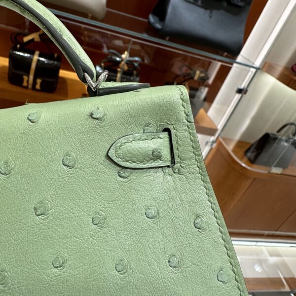 wsxc1779810772587_5-1 Old Cobbler Mini Kelly Ostrich Leather Olive Green Silver Hardware 19cm Full Handmade