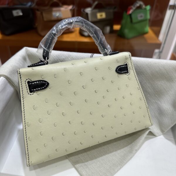wsxc1780397540444_1 Old Cobbler Mini Kelly Ostrich Leather CK10 Cream White & CK89 Black Silver Hardware 19cm Full Handmade