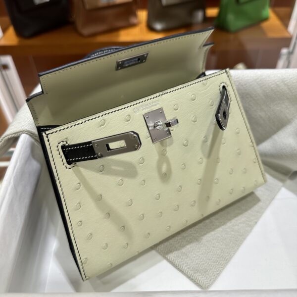 wsxc1780397540444_3 Old Cobbler Mini Kelly Ostrich Leather CK10 Cream White & CK89 Black Silver Hardware 19cm Full Handmade