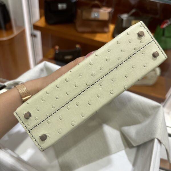 wsxc1780397540444_5 Old Cobbler Mini Kelly Ostrich Leather CK10 Cream White & CK89 Black Silver Hardware 19cm Full Handmade