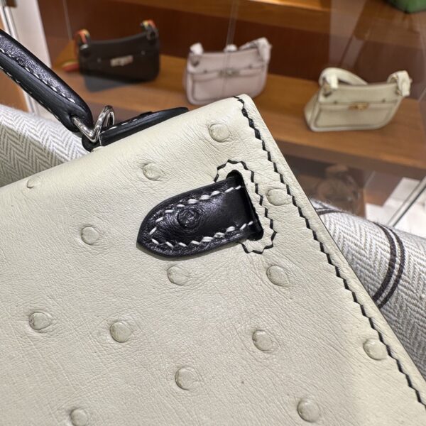 wsxc1780397540444_7 Old Cobbler Mini Kelly Ostrich Leather CK10 Cream White & CK89 Black Silver Hardware 19cm Full Handmade