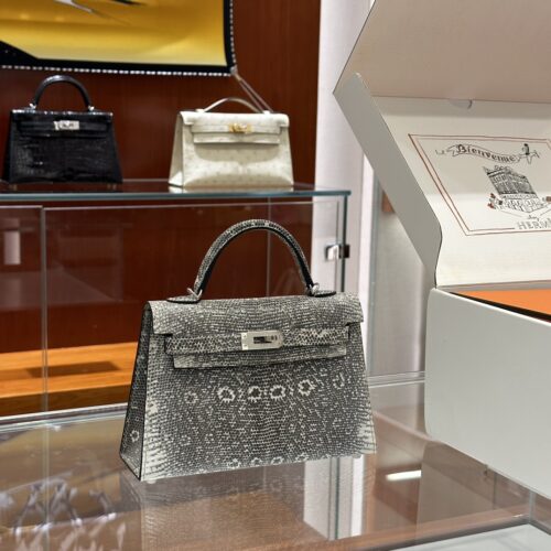 wsxc1781114091099_0 Old Cobbler Mini Kelly Lizard Leather Original Color Silver Hardware 19cm Full Handmade