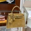 wsxc1782990474895_0 Old Cobbler Kelly Shiny Alligator Crocodile Khaki Yellow Light Gold Hardware 25cm Full Handmade