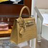 wsxc1782990474895_1 Old Cobbler Kelly Shiny Alligator Crocodile Khaki Yellow Light Gold Hardware 25cm Full Handmade