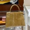 wsxc1782990474895_13 Old Cobbler Kelly Shiny Alligator Crocodile Khaki Yellow Light Gold Hardware 25cm Full Handmade