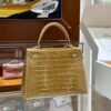 wsxc1782990474895_2 Old Cobbler Kelly Shiny Alligator Crocodile Khaki Yellow Light Gold Hardware 25cm Full Handmade