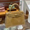 wsxc1782990474895_3 Old Cobbler Kelly Shiny Alligator Crocodile Khaki Yellow Light Gold Hardware 25cm Full Handmade
