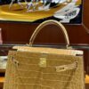 wsxc1782990474895_4 Old Cobbler Kelly Shiny Alligator Crocodile Khaki Yellow Light Gold Hardware 25cm Full Handmade